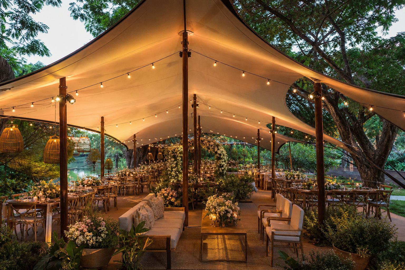 Mini weddings em jardins com tensionadas: aconchego, requinte e proteção em perfeita harmonia
