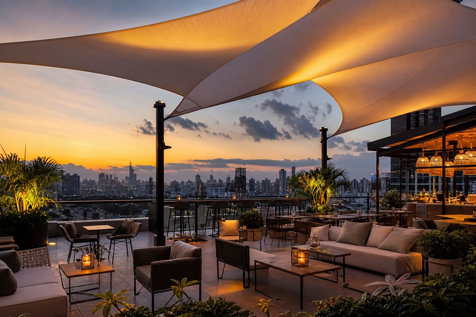 Rooftops cinematográficos: transforme seu terraço com toldos tensionados