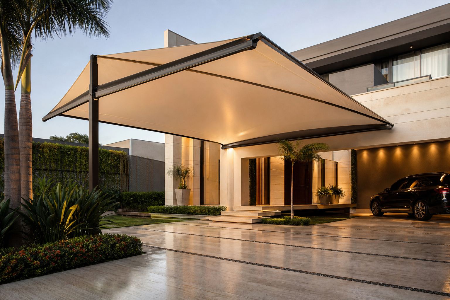 Coberturas elegantes para garagens e halls de entrada em mansões